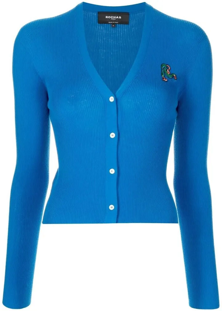 logo-embroidered V-neck cardigan