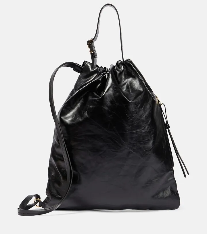 Medium drawstring leather tote bag