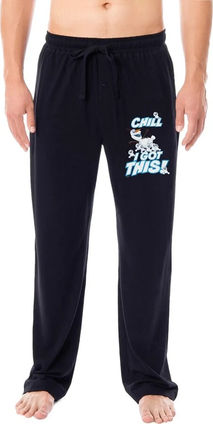 Disney Mens' Frozen Movie Film Olaf Chill I Got This Sleep Pajama Pants (XL) Black