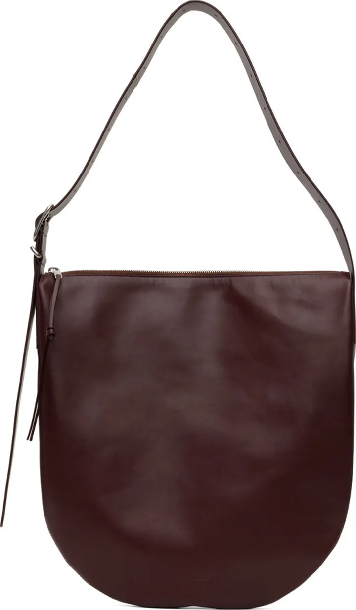 Jil Sander Burgundy Medium Moon Shoulder Bag