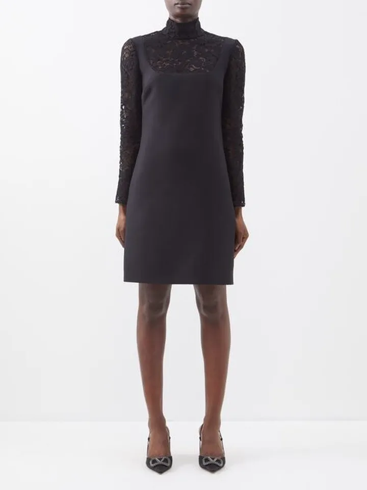 Lace-panelled Crepe Mini Dress