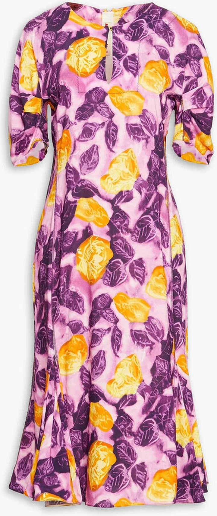 Pleated floral-print crepe midi dress