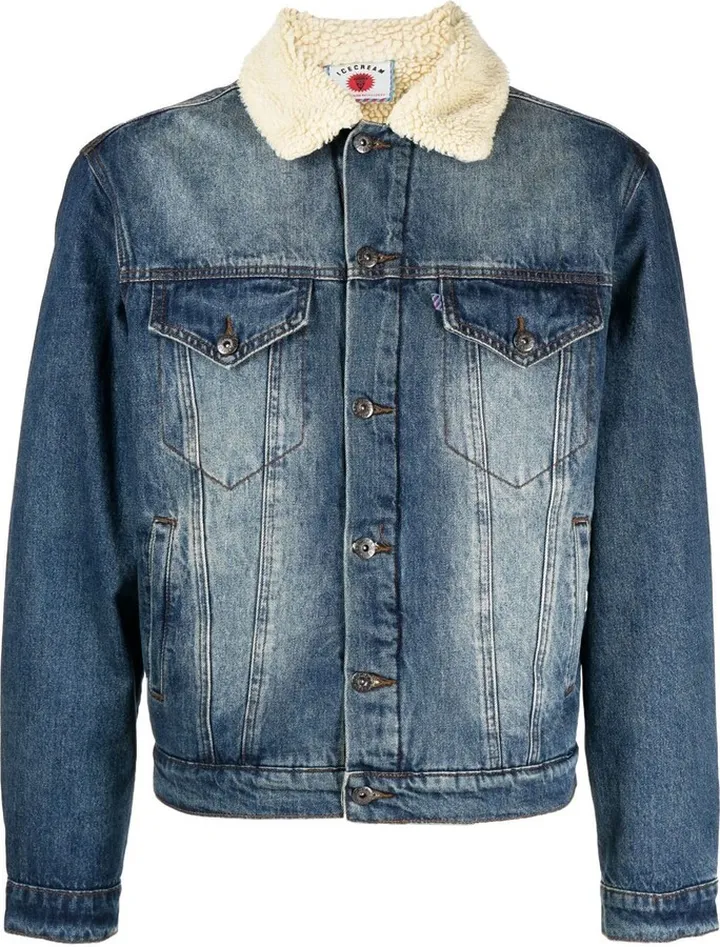 Faux-Shearling Collar Denim Jacket