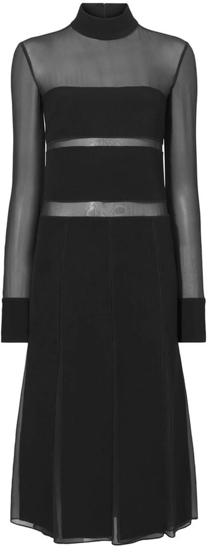 Sheer-Panel Pleated-Skirt Midi Dress