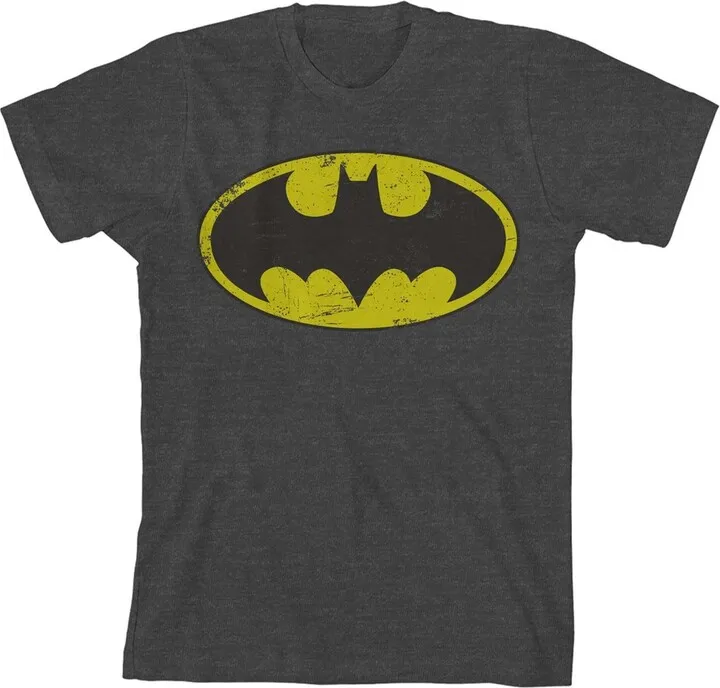 Batman Classic Logo Boy’s Charcoal Heather T-shirt-XL