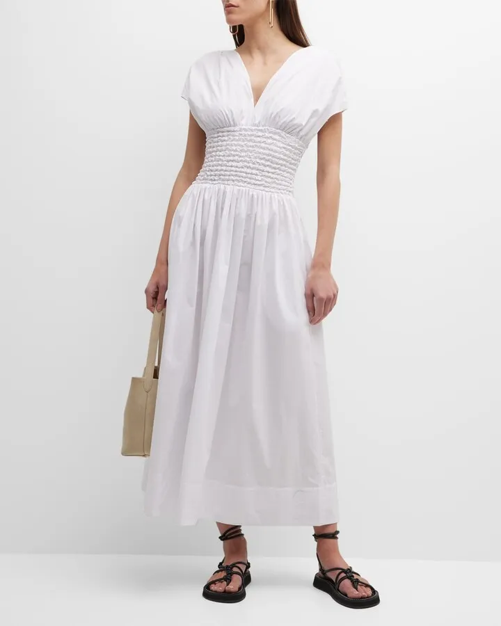 Jackson Smocked V-Neck Midi Dress