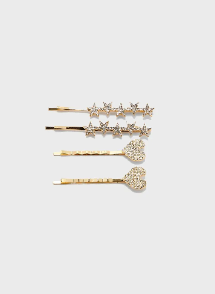 4 Pack Heart Star Hair Clip Set