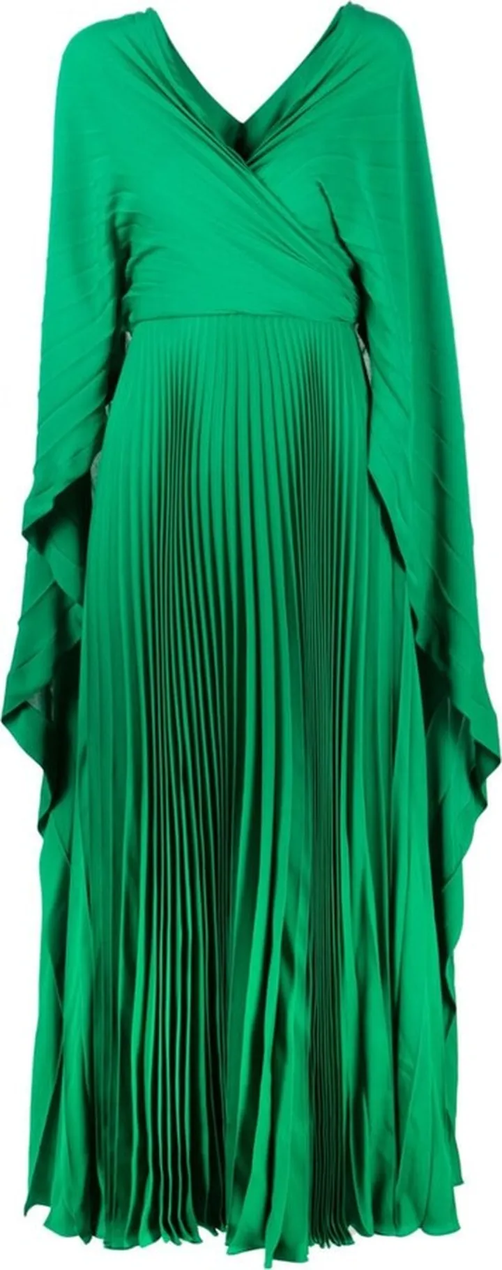 V-neck pleated silk long dress