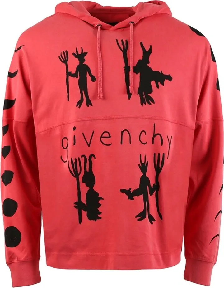 Oversized Fit Long-sleeve Print Hooded Tee Red