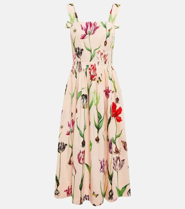Floral cotton-blend midi dress