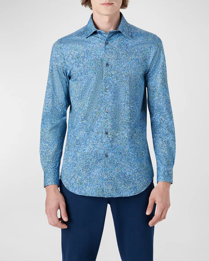 Men's Marble-Print Performance Knit Sport Shirt