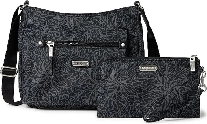 Baggallini New Classic Uptown Bagg with RFID Phone Wristlet (Midnight Blossom) Bags