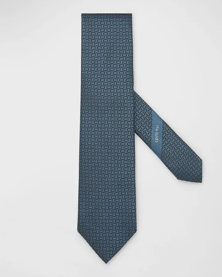 Men's Micro-Geometric Jacquard Silk Tie