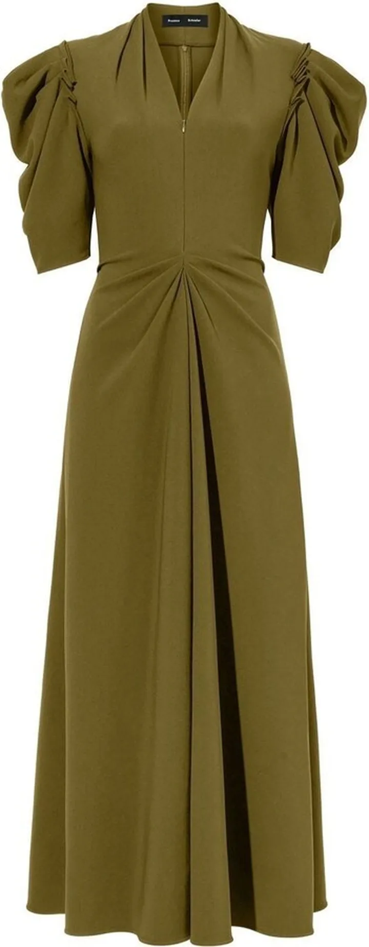 Puff-Sleeves Draped Midi Dress