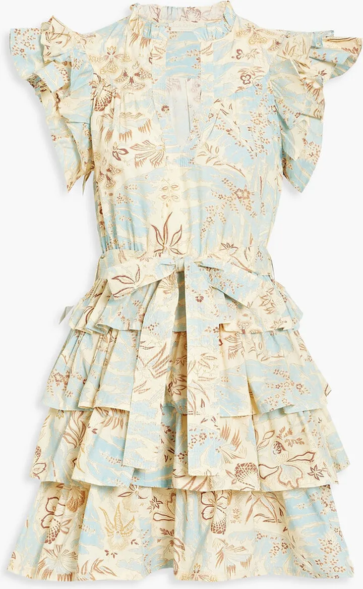 Lulua tiered printed cotton-poplin mini dress