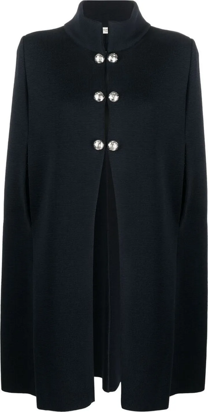 Button-Detail Slit-Sleeve Cape