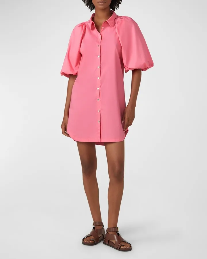 Maude Puff-Sleeve Collared Mini Shirtdress