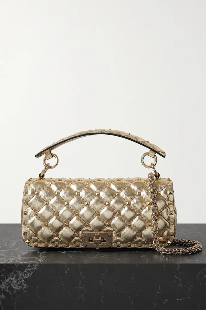 Valentino Garavani - Valentino Garavani Rockstud Spike Quilted Leather Shoulder Bag - Gold