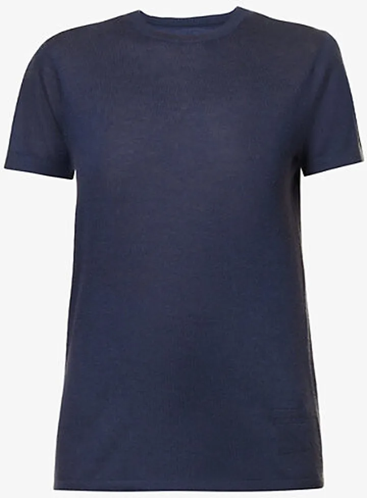 Womens Black Blue Perfect Round-neck Cashmere T-shirt