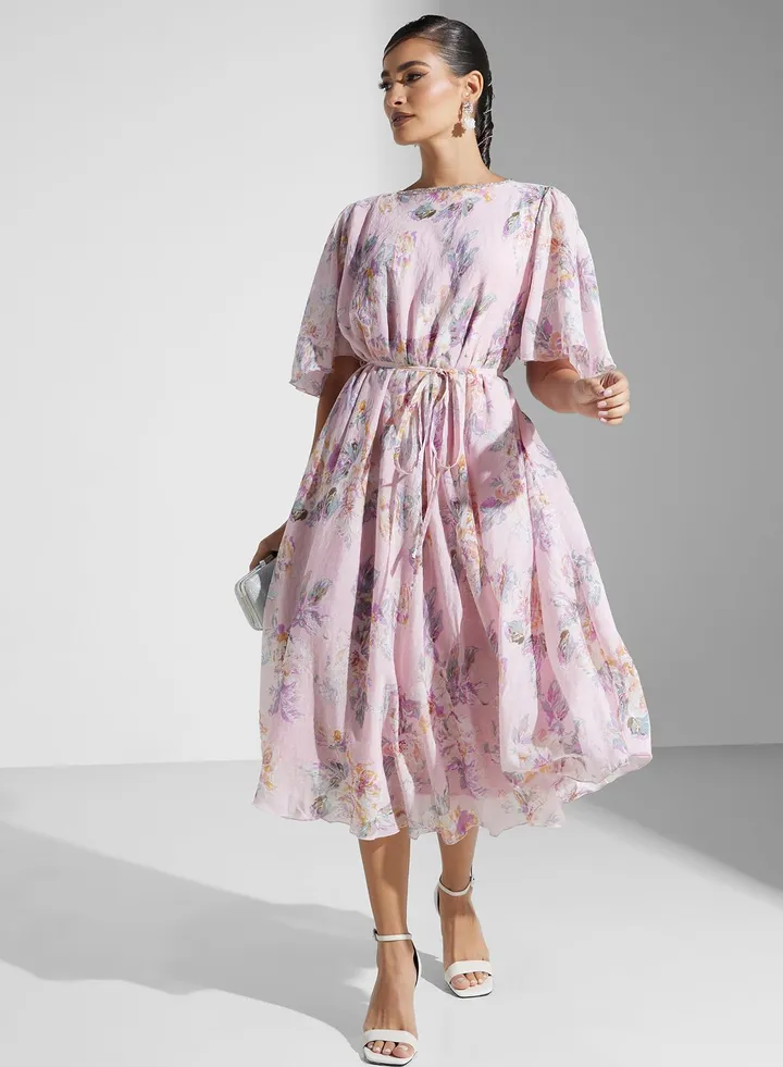 Printed Tie Detailed Dress