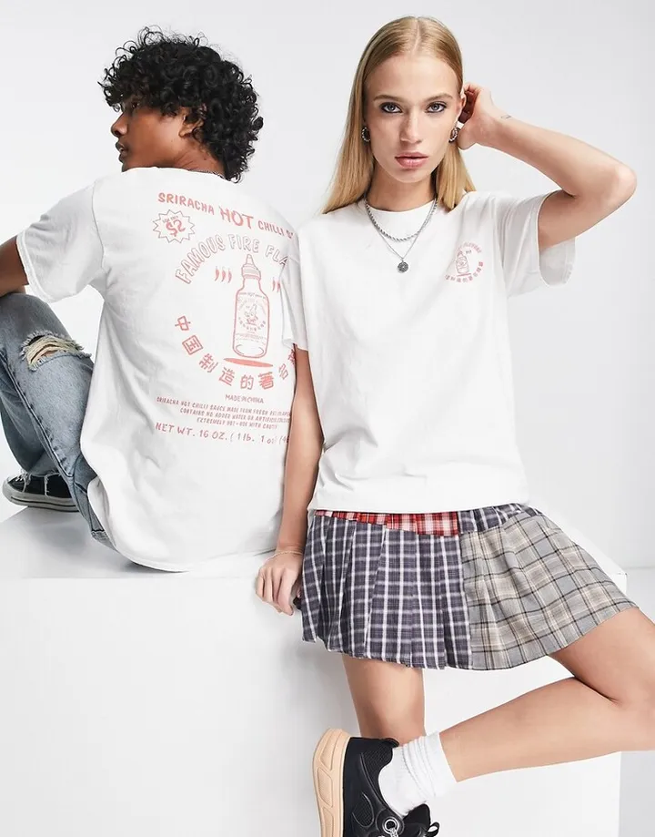 Reclaimed Vintage unisex Sriracha licensed t-shirt in white