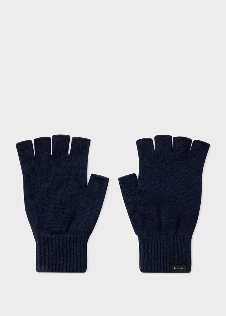 Dark Navy Cashmere-Blend Fingerless Gloves