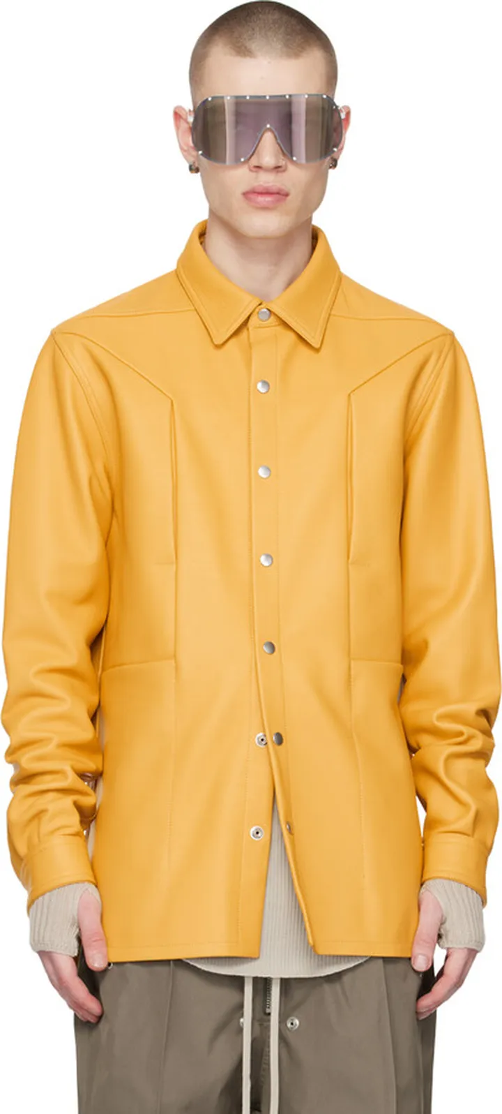 Rick Owens Yellow Fogpocket Leather Jacket