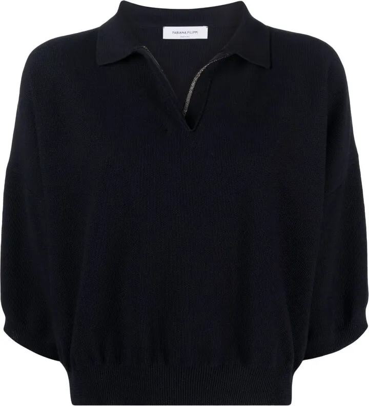 Beaded Knitted Polo Top