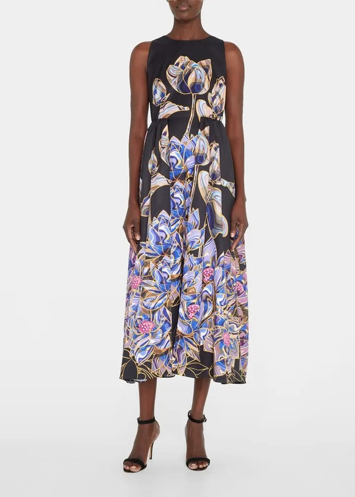 Taffeta Asymmetric Midi Dress