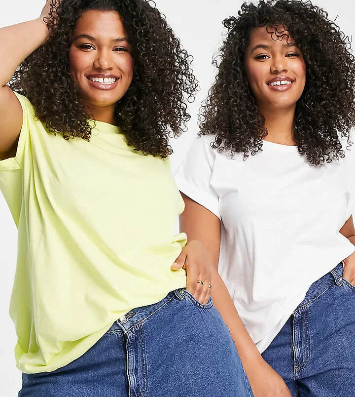 Simply Be 2 pack boyfriend tees In white and green