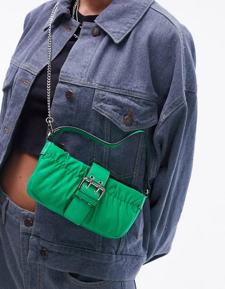 Topshop Chloe nylon buckle mini crossbody bag in green