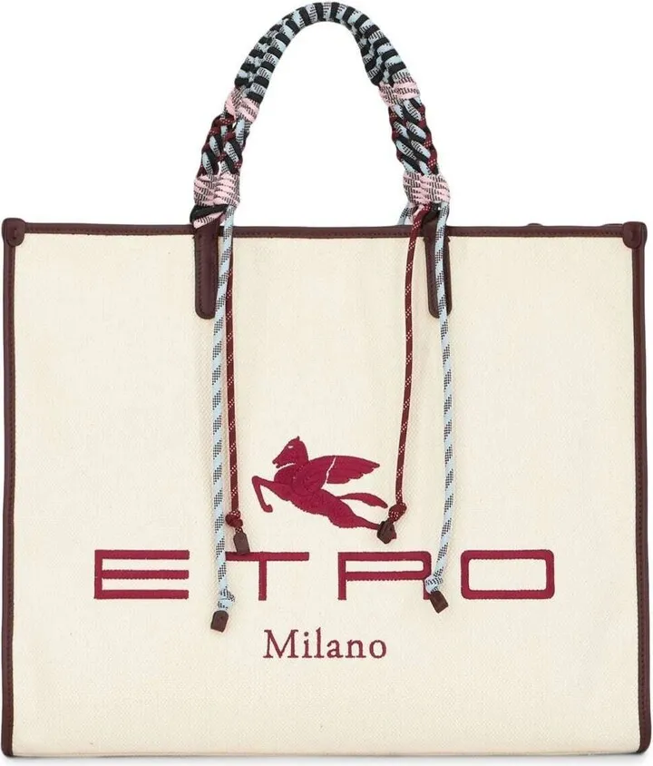 Beige Globetrotter Tote Bag With Embroidered Logo In Canvas Woman