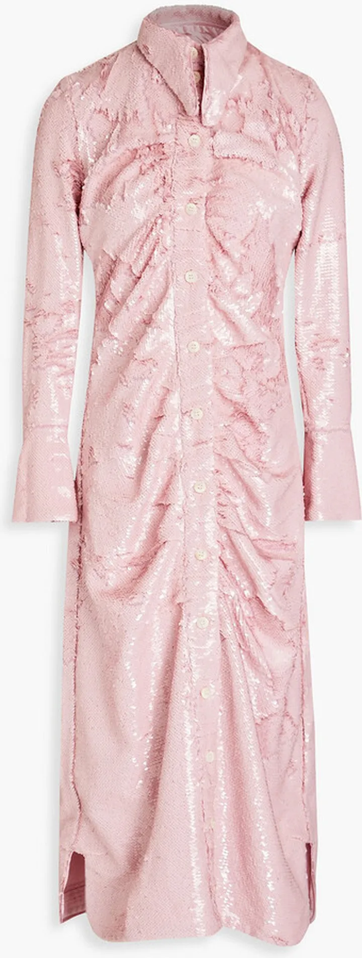 Ruched sequined georgette midi shirt dress