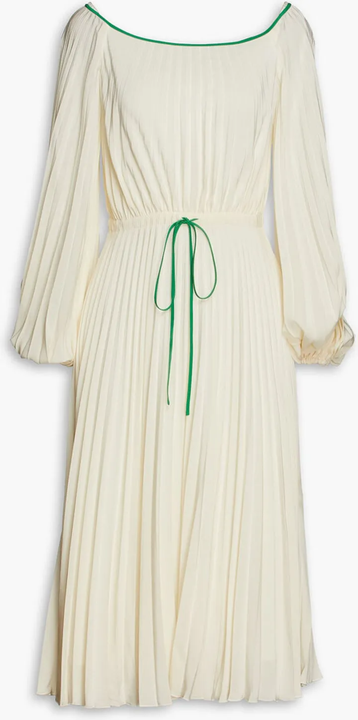 Pleated silk crepe de chine midi dress
