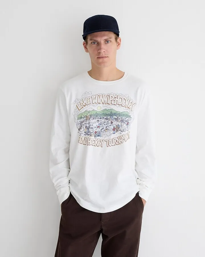 Long-sleeve made-in-the-USA pond hockey graphic T-shirt