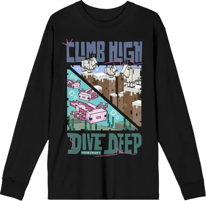 Minecraft Climb High Dive Deep Crew Neck Long Sleeve Black Women’s Tee-Medium