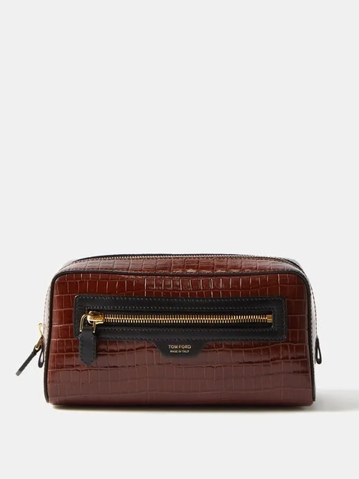 Croc-effect Patent-leather Washbag