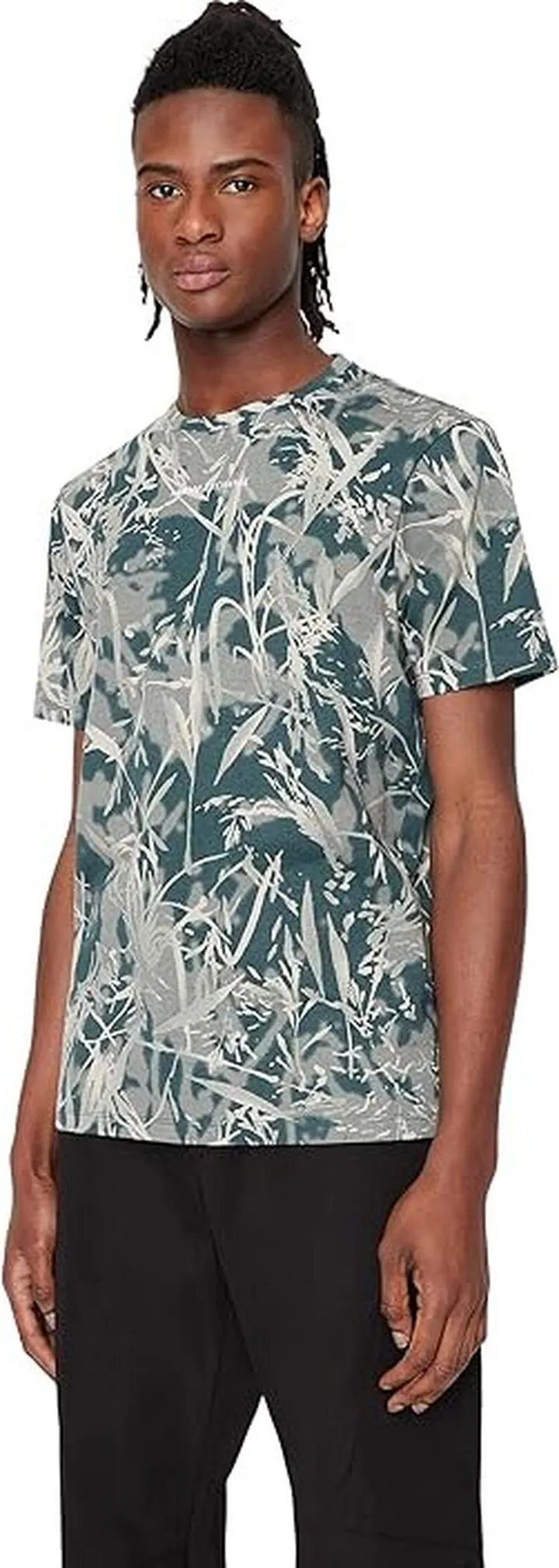 Armani Exchange Allover Camo Print Tee (Green Gables Field) Men's Clothing