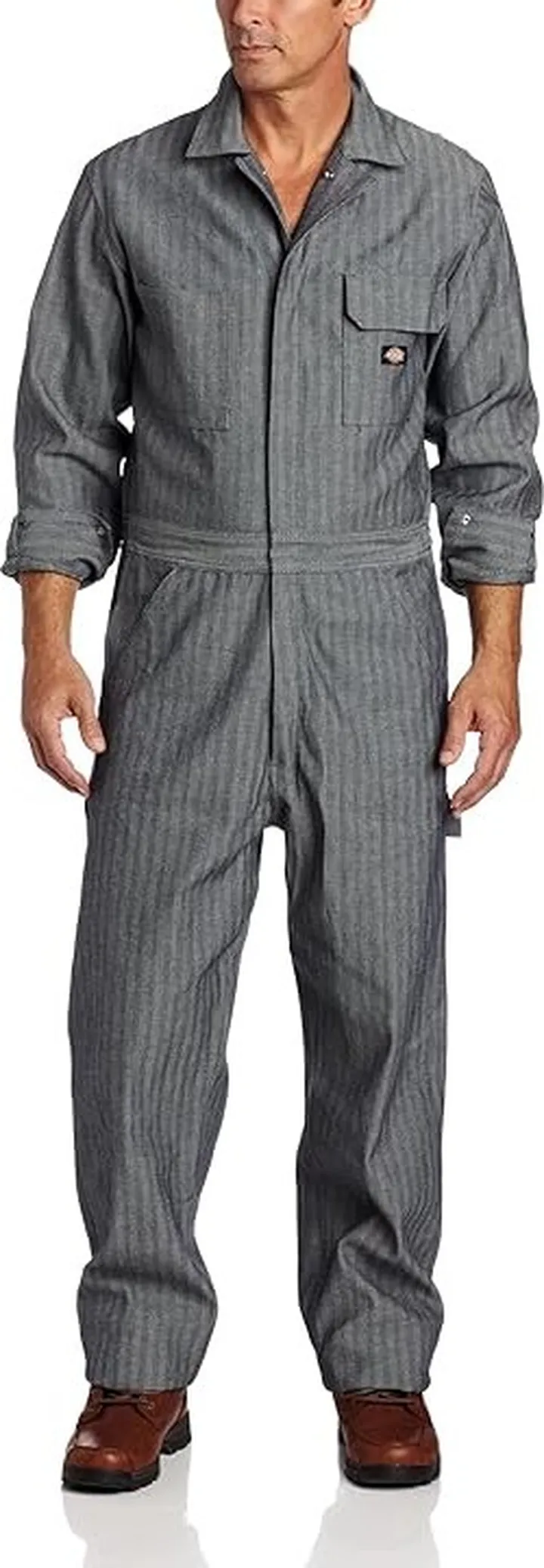 Dickies Men's Long Sleeve Fisher Stripe Cotton Coverall (Fisher Stripe) Men's Overalls One Piece