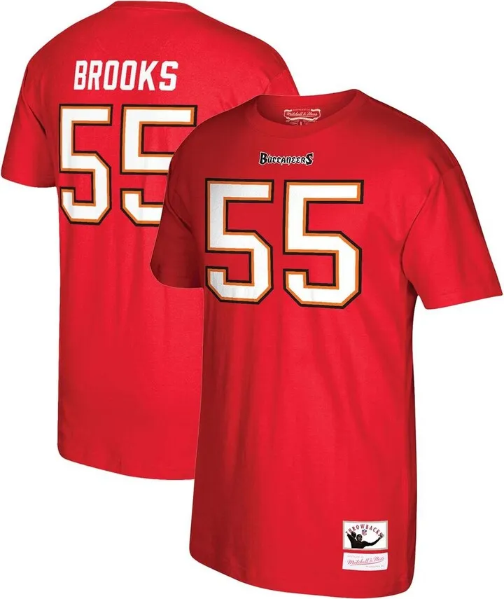 Men's Mitchell & Ness Derrick Brooks Red Tampa Bay Buccaneers Retired Player Name and Number T-shirt