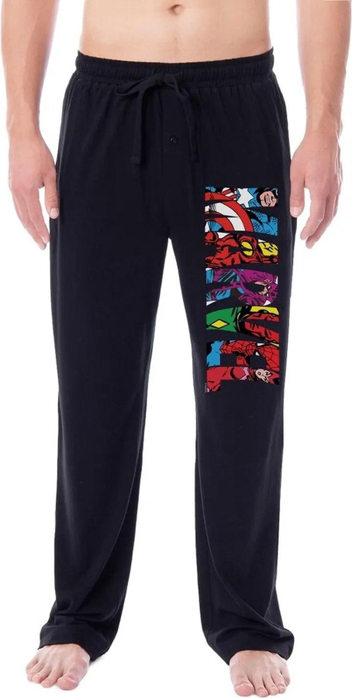 Marvel Comics Mens' The Avengers Vintage Superhero Sleep Pajama Pants (Medium) Black