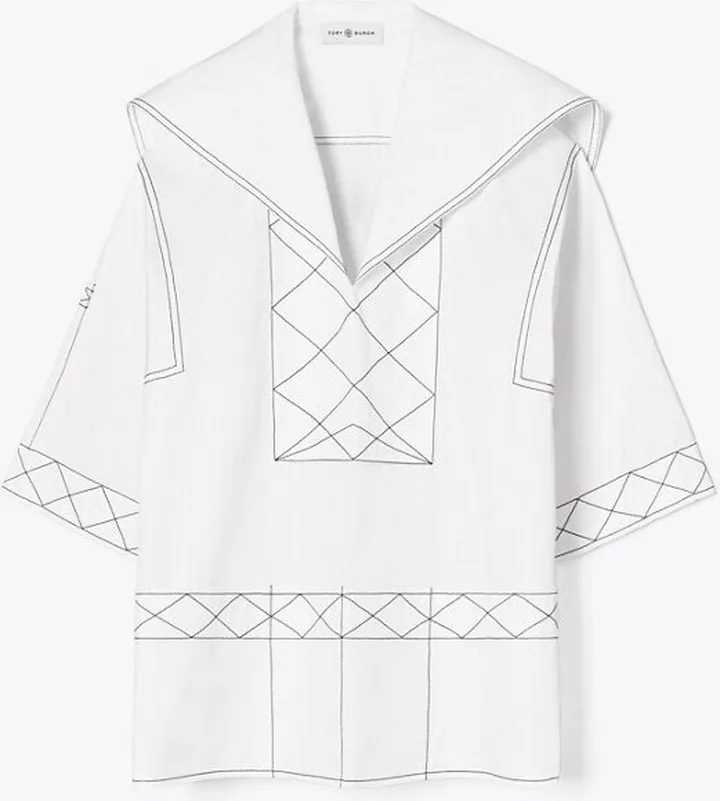 Diamond Topstitch Poplin Tunic