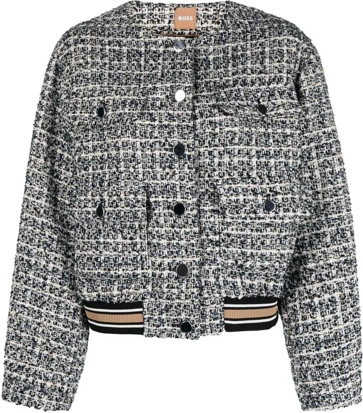 Bouclé Long-Sleeve Bomber Jacket