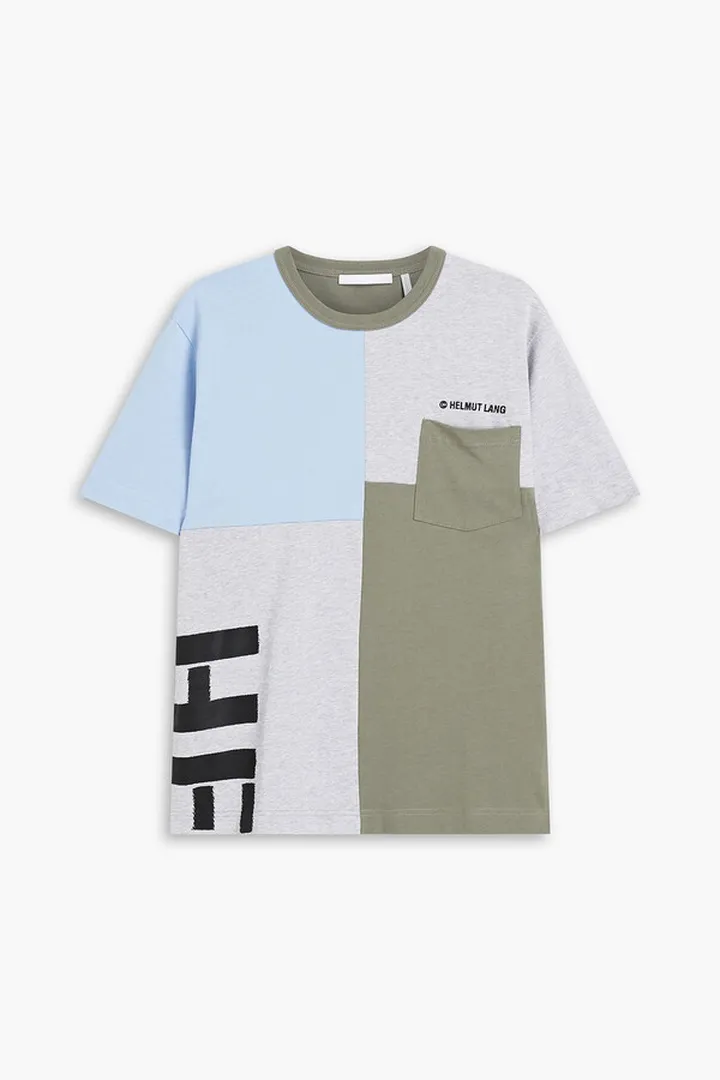 Patchwork-effect printed cotton-jersey T-shirt