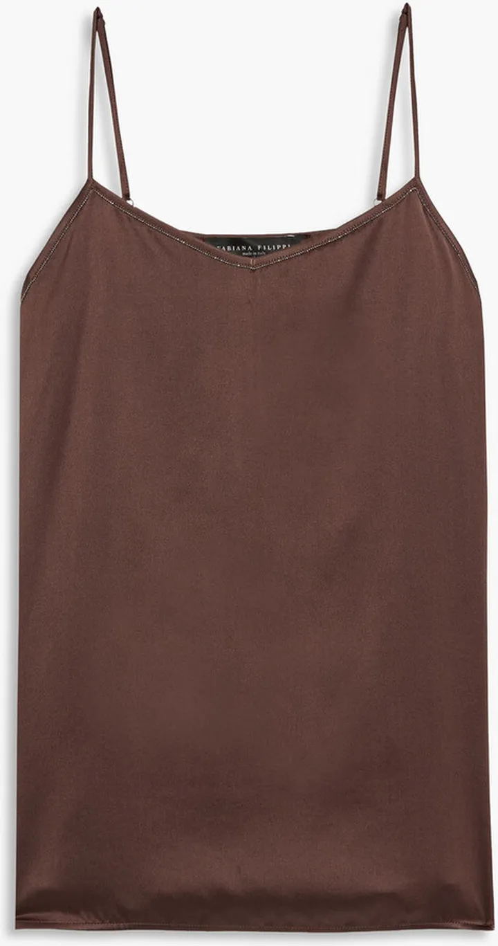 Bead-embellished silk-blend satin camisole