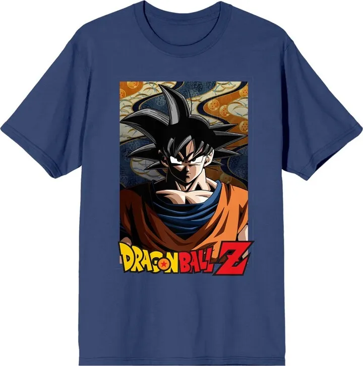 Dragonball Z Goku Poster Art Crew Neck Short Sleeve Navy Women’s T-shirt-3XL