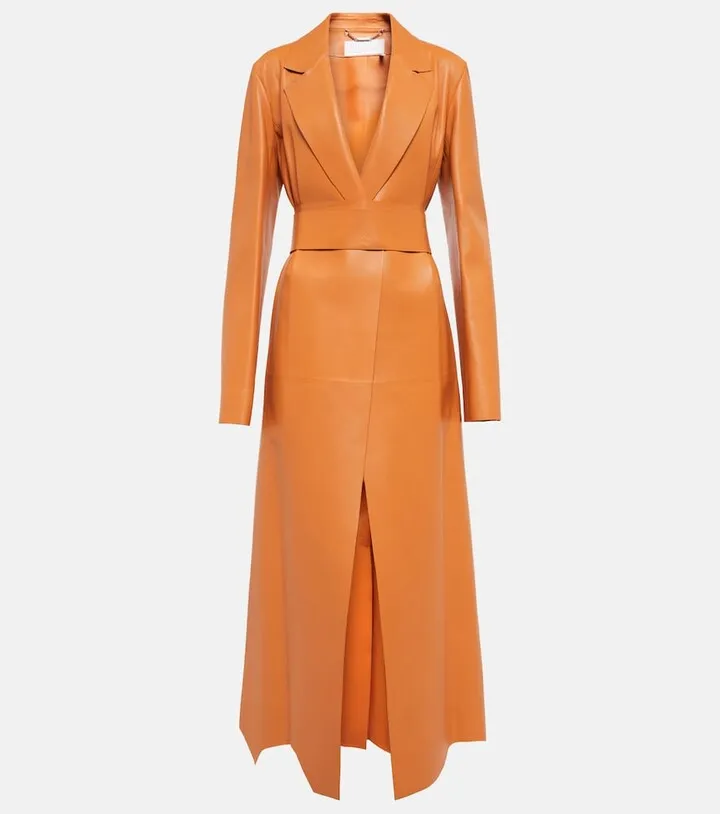 Generous leather wrap coat