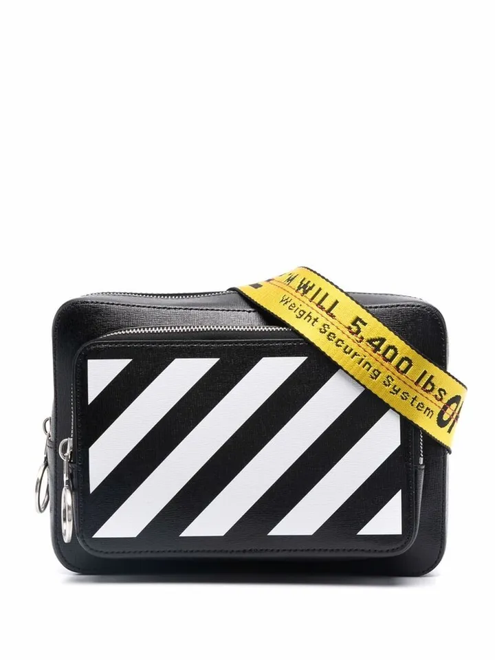 Black Binder Diagonal Stripe Belt Bag