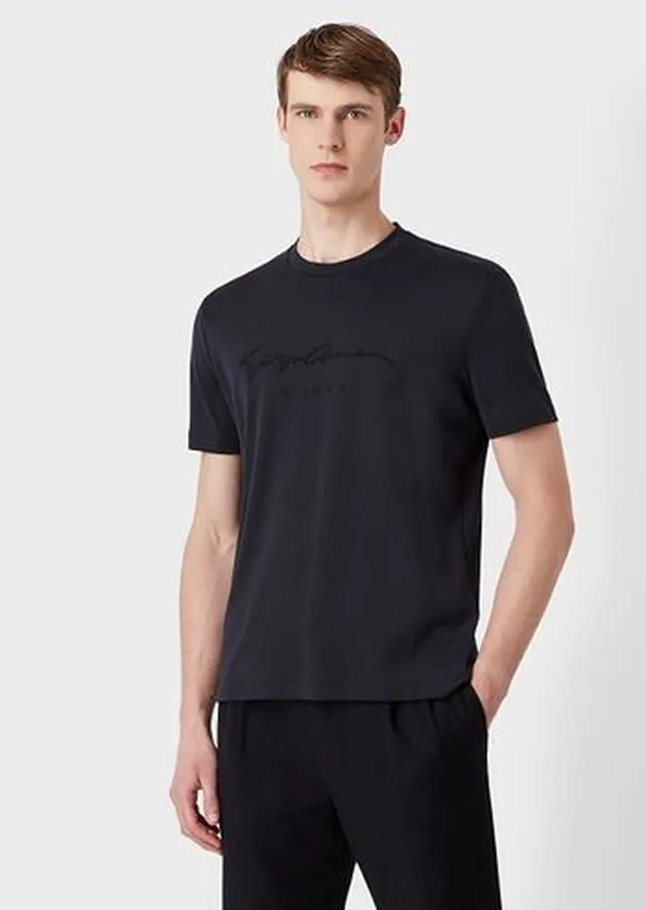 Pure cotton interlock T-shirt with embroidered logo