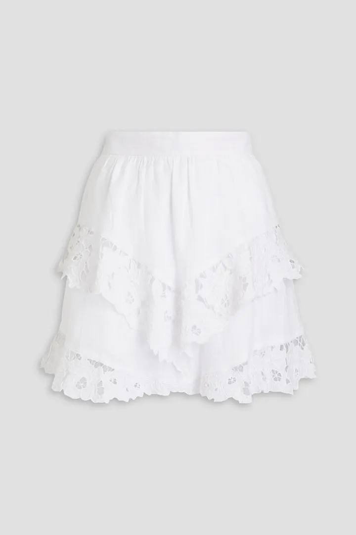 Enali tiered lace-trimmed linen mini skirt